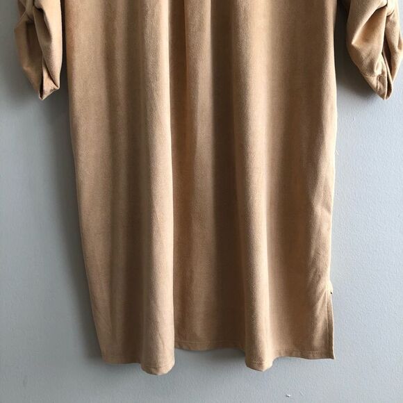 Cha Cha Vente Soft Suede Flowy Relaxed VNeck 3/4 Sleeve Mini Dress Tan - Picture 11 of 13